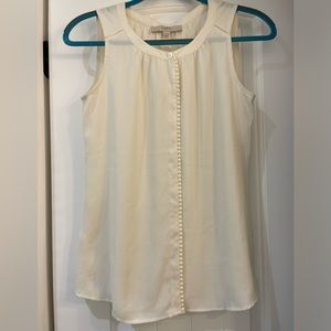 Ann Taylor LOFT XS White Sleeveless Blouse w/ 6 Inner Buttons, Business Attire